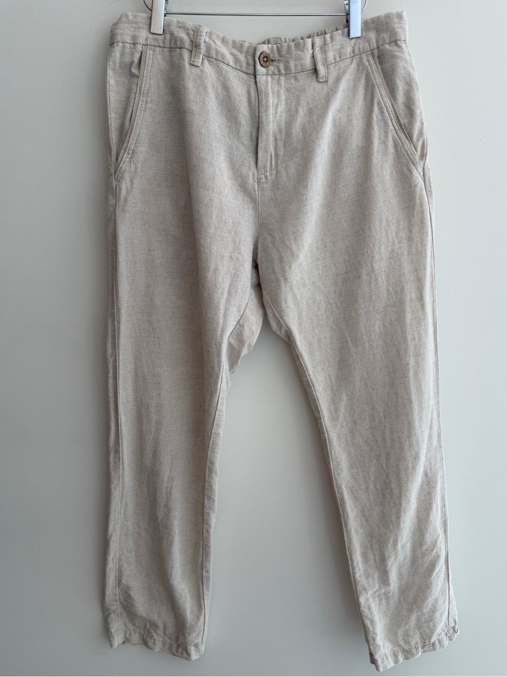 PUBLIC BEACH Linen Blend Pants Back Elastic Waistband Casual Resortwear Summer